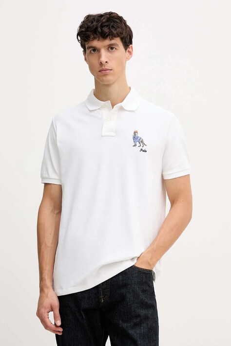 Polo Ralph Lauren polo bawełniane męski kolor biały z aplikacją 710P00095