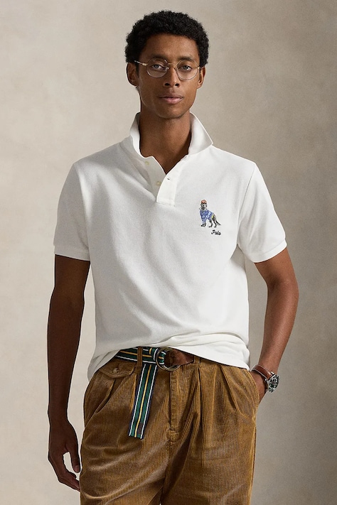 Polo Ralph Lauren polo bawełniane męski kolor biały z aplikacją 710P00095