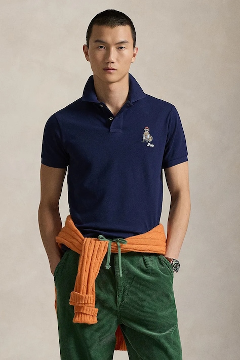 Βαμβακερό μπλουζάκι πόλο Polo Ralph Lauren ανδρικό, χρώμα: μπορντό, 710P00095