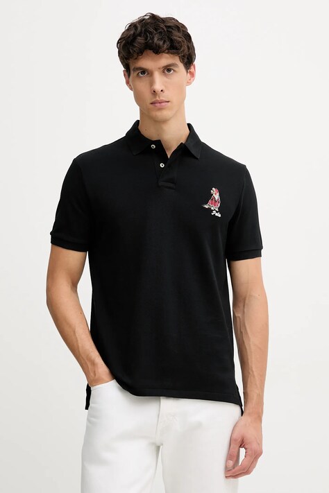 Polo Ralph Lauren polo bawełniane męski kolor czarny z aplikacją 710P00095