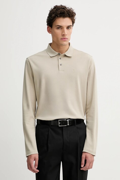 Calvin Klein longsleeve bawełniany kolor beżowy gładki LV040EM909