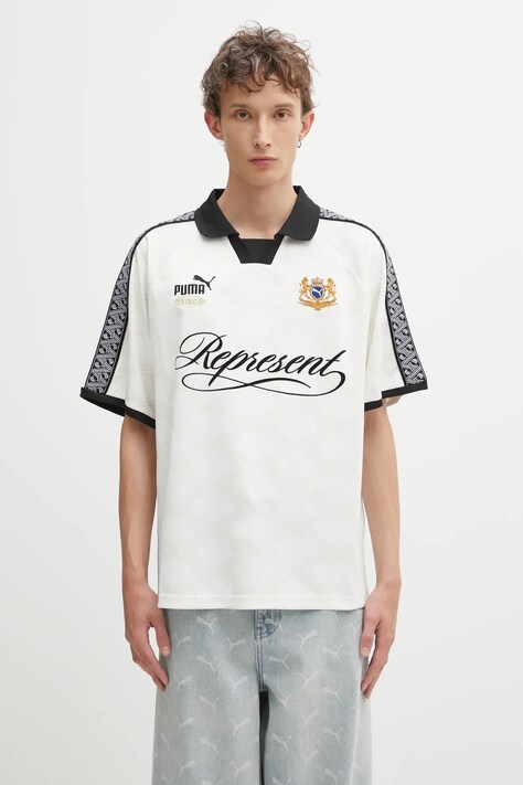 Puma polo PUMA x REPRESENT męski kolor beżowy wzorzysty 633784