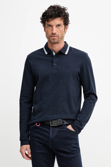 BOSS Green longsleeve din bumbac culoarea bleumarin, uni, 50536609