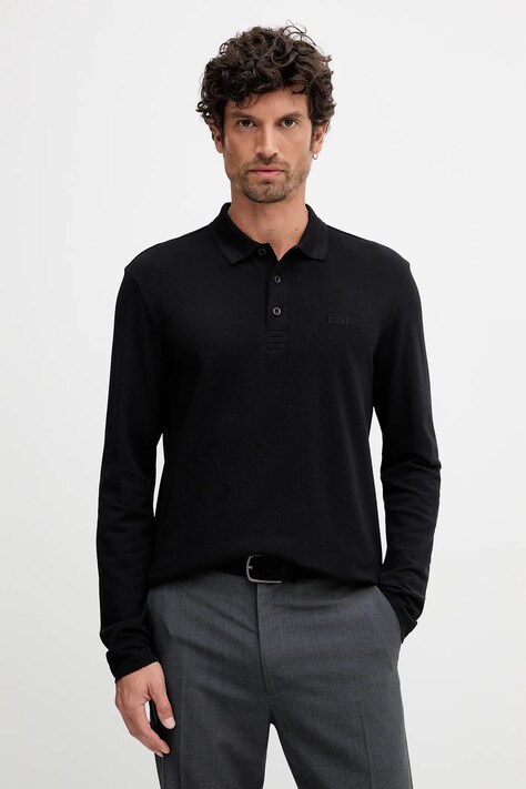 BOSS Green longsleeve din bumbac culoarea negru, uni, 50536609