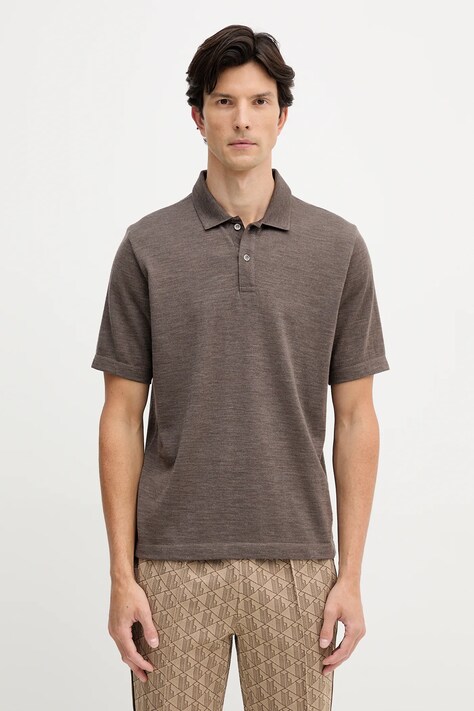 Paul&Shark polo wełniane Knitwear męski kolor brązowy gładki 15311170