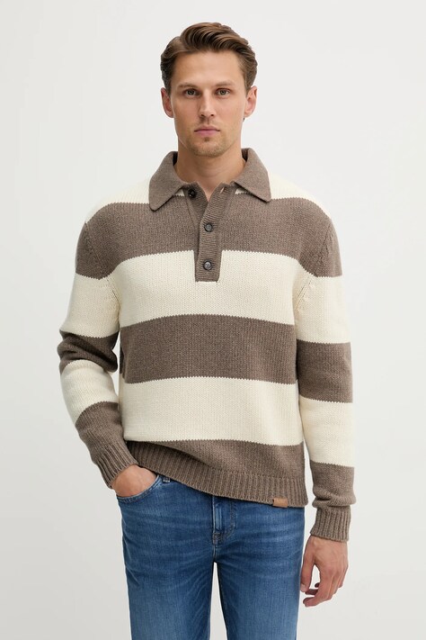 Paul&Shark sweter wełniany Knitwear męski kolor brązowy 15311162