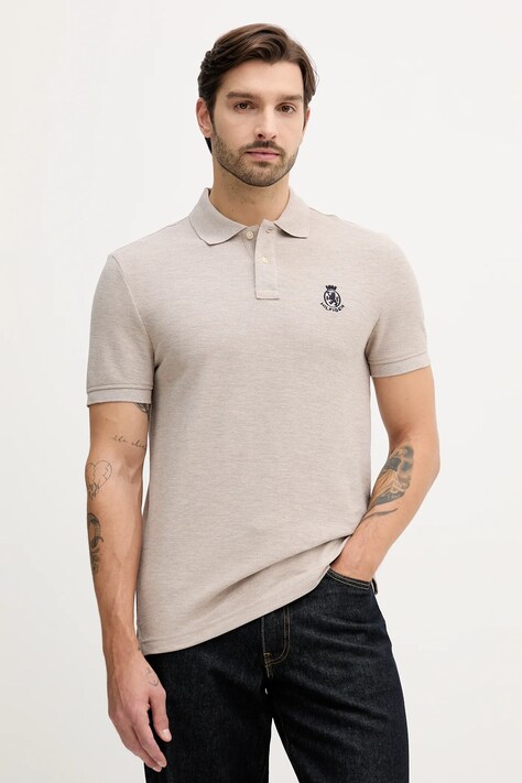 Tommy Hilfiger polo męski kolor brązowy melanżowy MW0MW40820