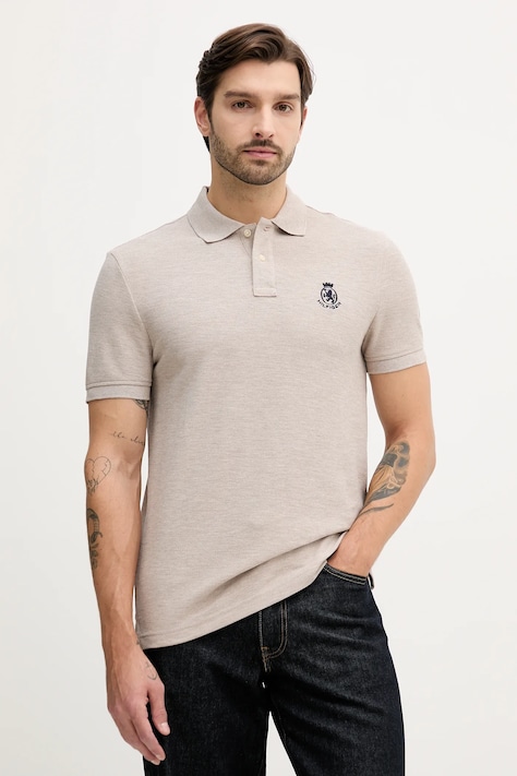 Polo tričko Tommy Hilfiger pánske, hnedá farba, melanžové, MW0MW40820