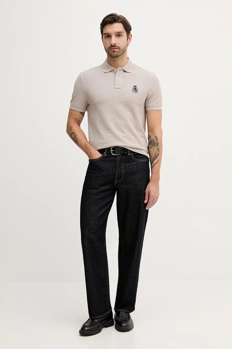 Tommy Hilfiger polo męski kolor brązowy melanżowy MW0MW40820