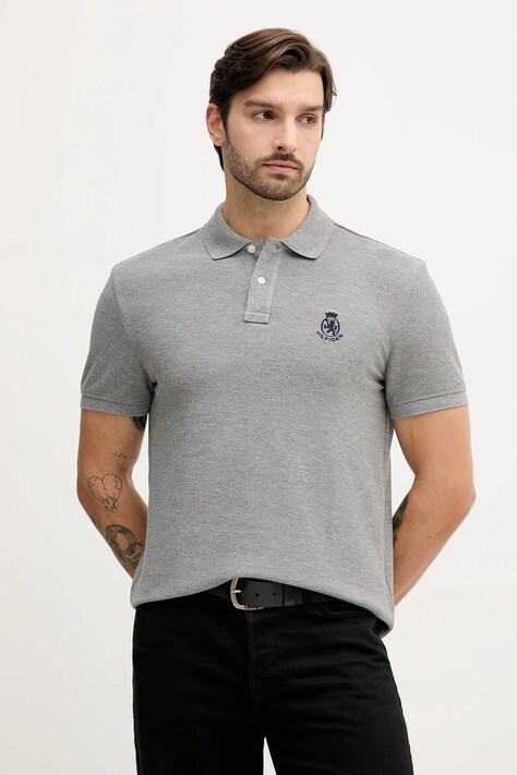 Tommy Hilfiger polo męski kolor szary melanżowy MW0MW40820