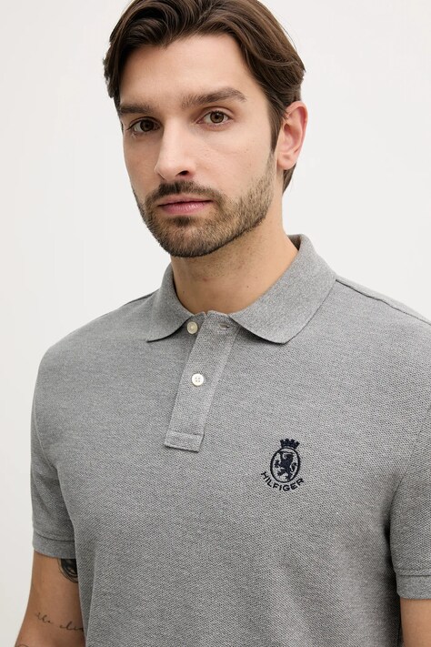 Tommy Hilfiger polo męski kolor szary melanżowy MW0MW40820