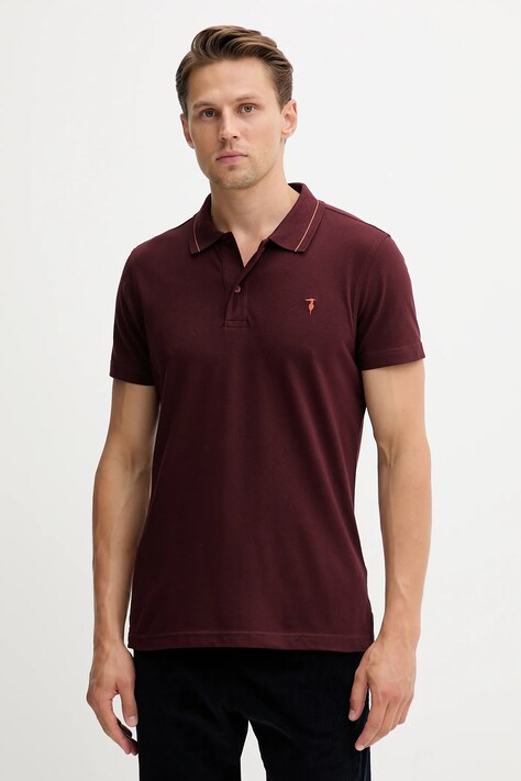 Trussardi polo bawełniane męski kolor bordowy gładki G5018000026N