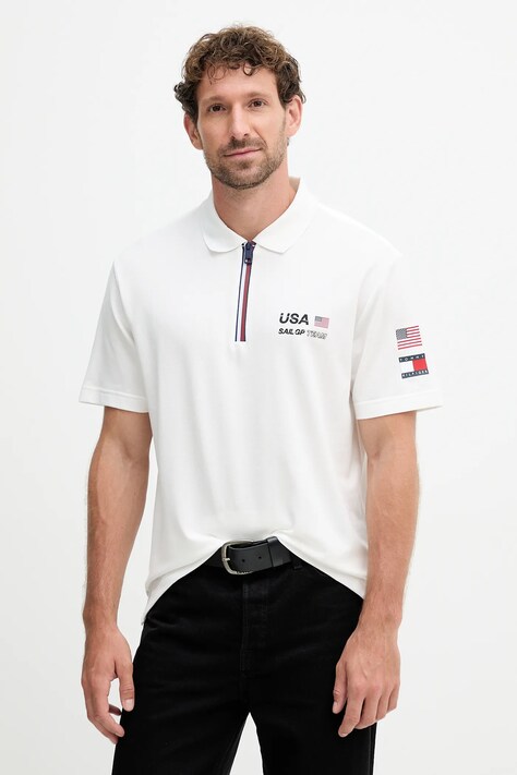 Polo Tommy Hilfiger x SAIL GP moški, bež barva, MW0MW41415