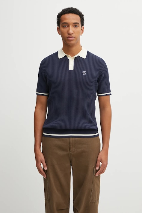 Filling Pieces polo bawełniane Fine Knit Polo męski kolor granatowy gładki 422570500127