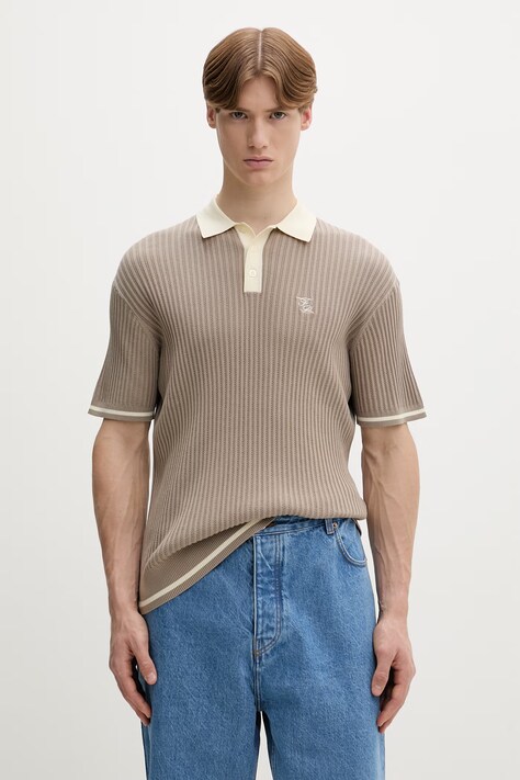 Памучна тениска с яка Filling Pieces Fine Knit Polo в бежово с изчистен дизайн 422570500127