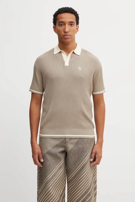 Filling Pieces polo bawełniane Fine Knit Polo męski kolor beżowy gładki 422570500127