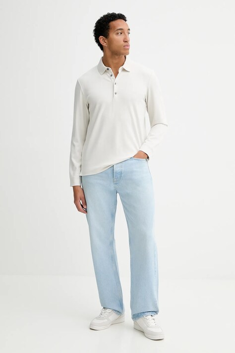 Calvin Klein longsleeve z domieszką wełny kolor beżowy LV04LD214G