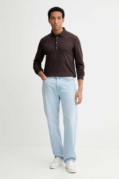 Calvin Klein longsleeve z domieszką wełny kolor brązowy LV04LD214G