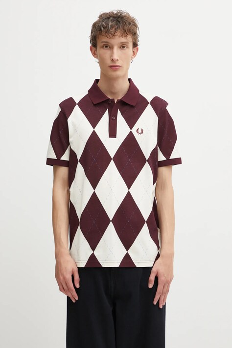 Fred Perry polo bawełniane męski kolor beżowy wzorzysty M1628