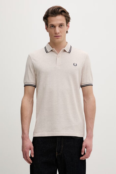 Fred Perry polo bawełniane męski kolor beżowy gładki M3600