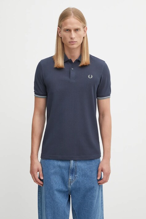 Fred Perry cotton polo shirt navy blue color smooth M3600
