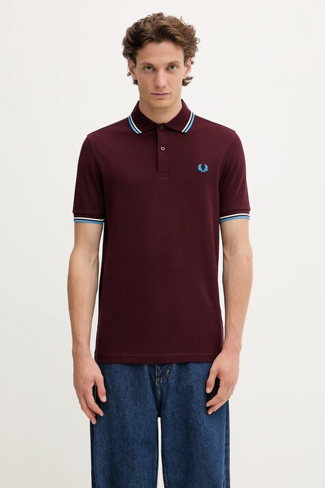 Bavlněné polo tričko Fred Perry pánské, vínová barva, M3600