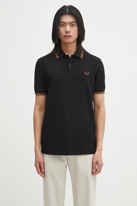 Βαμβακερό μπλουζάκι πόλο Fred Perry ανδρικό, χρώμα: μαύρο, M3600