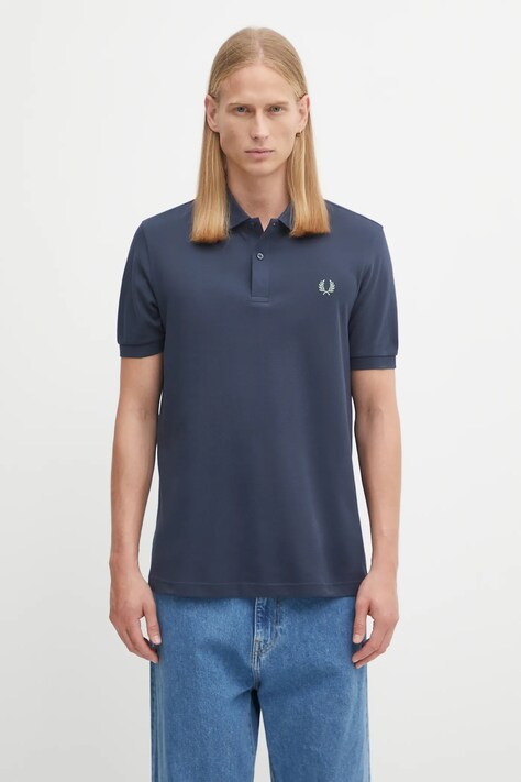 Fred Perry cotton polo shirt navy blue color smooth M6000