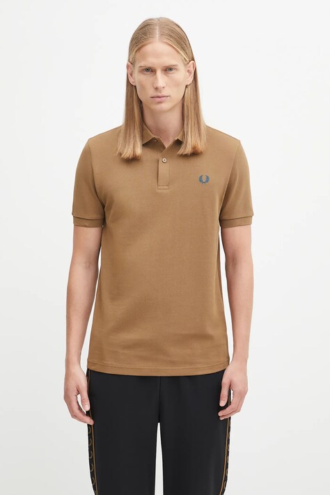 Памучна тениска с яка Fred Perry в зелено с изчистен дизайн M6000