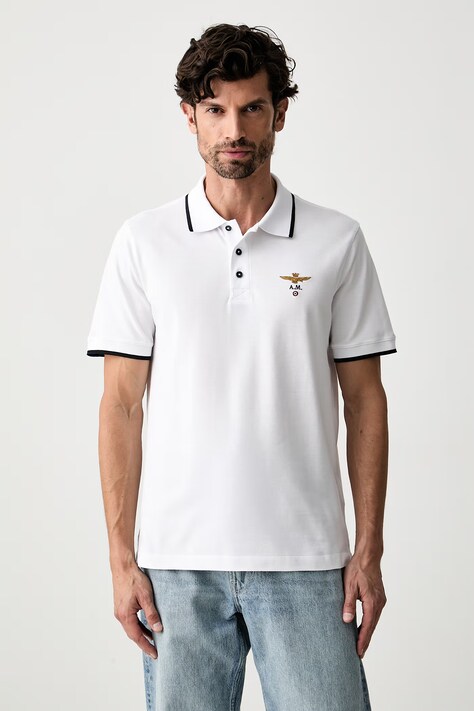 Aeronautica Militare polo męskie bawełniane białe PO1308UP00082