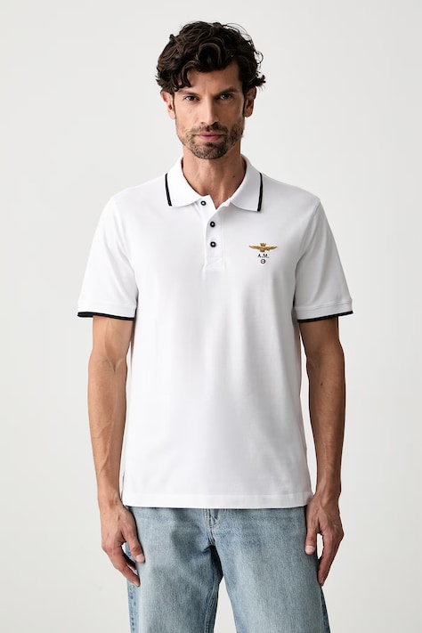 Aeronautica Militare polo męskie bawełniane białe PO1308UP00082