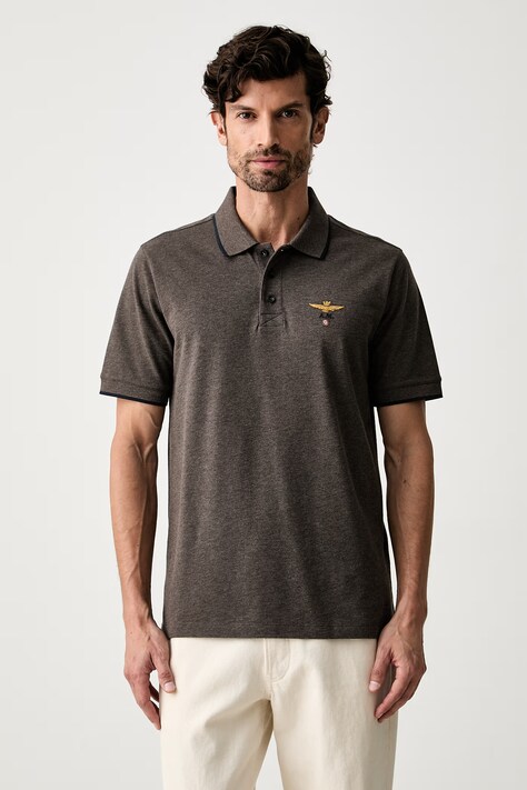 Aeronautica Militare polo męskie bawełniane brązowe PO1308UP00082