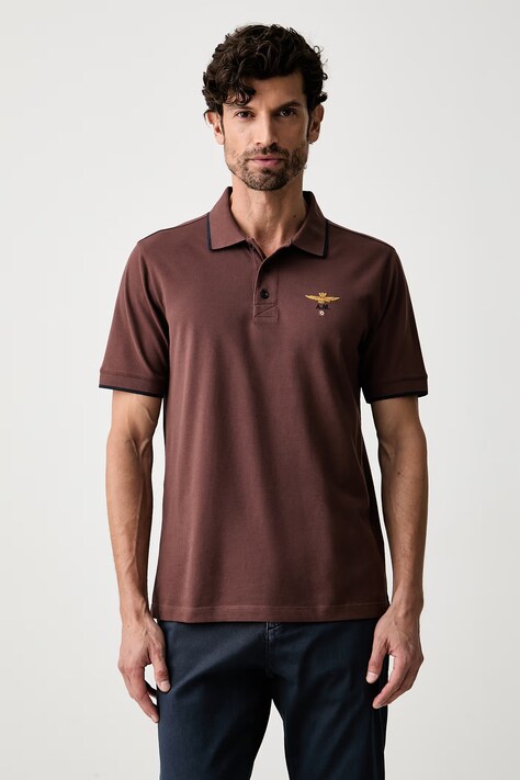 Aeronautica Militare polo męskie bawełniane brązowe PO1308UP00082