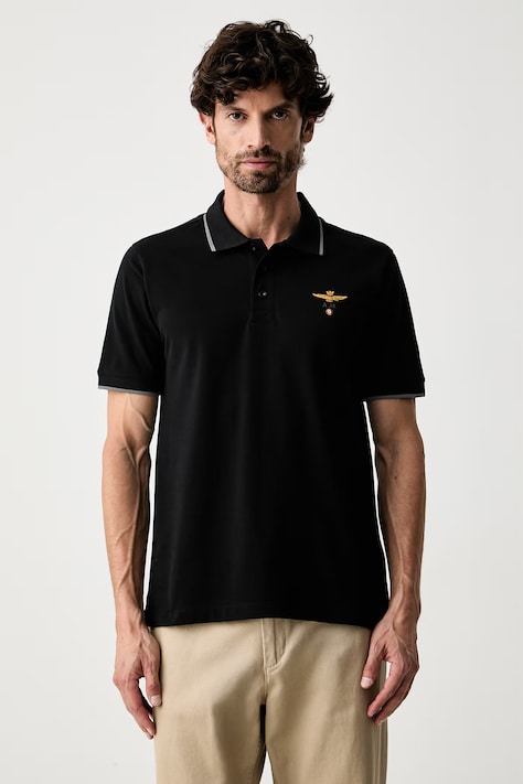 Aeronautica Militare polo męskie bawełniane czarne PO1308UP00082