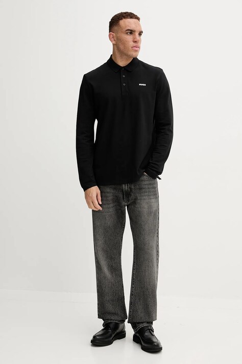 HUGO longsleeve bawełniany kolor czarny z nadrukiem 50547358