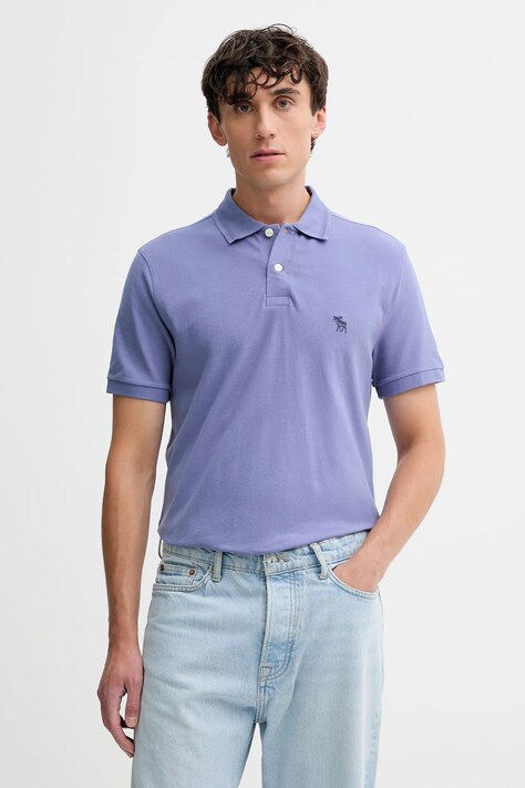 Abercrombie & Fitch polo męski kolor niebieski gładki KI124-5743-220