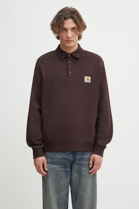 Bavlnená mikina Carhartt WIP Polo Sweat fialová farba, s nášivkou, I035532.33HXX