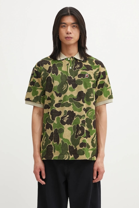 A Bathing Ape polo Camo Pile Jacquard męski kolor zielony wzorzysty 001POL301002M