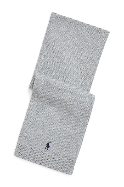 Вълнен шал Polo Ralph Lauren в сиво с изчистен дизайн 323953205002