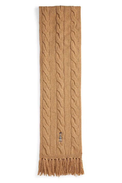 Kratki vuneni šal Polo Ralph Lauren boja: bež, s aplikacijom, 455981434