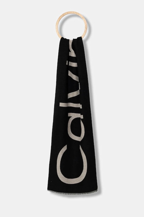 Calvin Klein szalik z domieszką wełny damski kolor czarny wzorzysty LV04F8051G