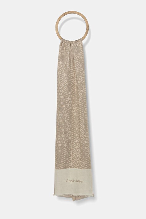 Šála Calvin Klein dámská, béžová barva, vzorovaná, LV04F8053G