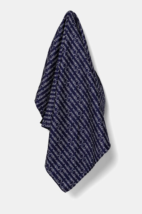 Hedvábný šátek Tory Burch T Monogram dámský, modrá barva, 166713-401