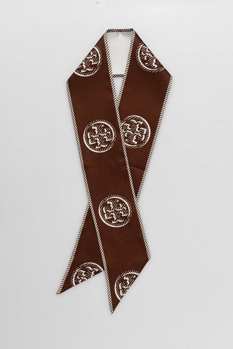 Šátek s hedvábím Tory Burch Medallion dámský, hnědá barva, 174863-207