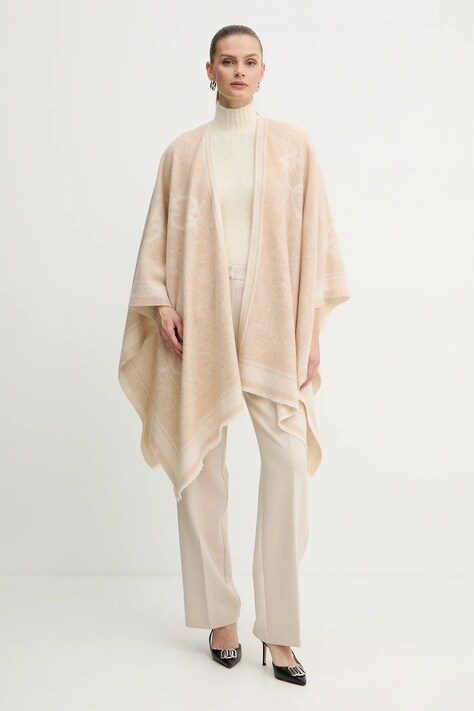 Pinko poncho z dodatkiem wełny kolor beżowy 105965 A2ZI