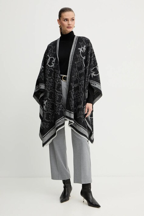 Pončo s příměsí vlny Pinko černá barva, 105965 A2ZI