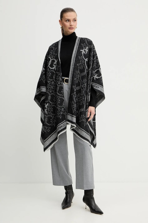 Pončo s příměsí vlny Pinko černá barva, 105965 A2ZI