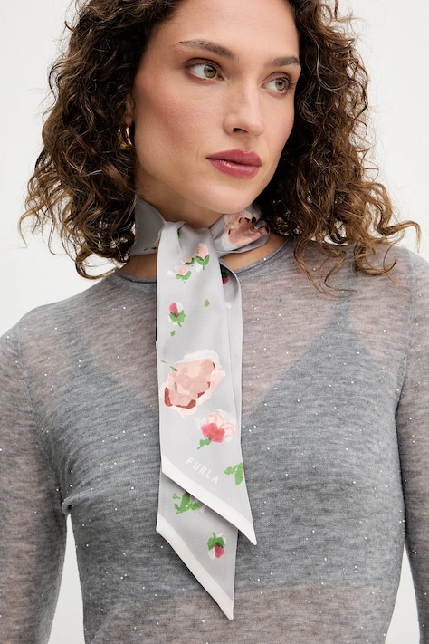 Hedvábný šátek Furla dámský, šedá barva, WT00022.BX3856.3389S