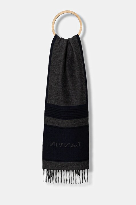 Lanvin szalik wełniany damski kolor czarny wzorzysty 710009252