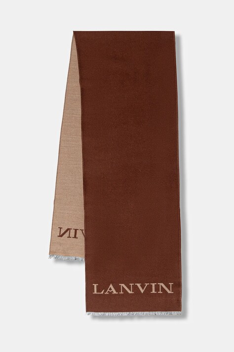Lanvin szalik wełniany damski kolor beżowy wzorzysty 710009252